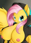  1girl 2016 anthro anthrofied areola big_breasts breasts clothed clothing equine feathered_wings feathers female female_only fluttershy friendship_is_magic furry hair high_res hoodie huge_breasts looking_at_viewer mammal my_little_pony nipples pegasus smile solo suirano wings yellow_feathers 