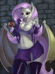  1girl 2015 anthro bat_pony belly bra cleavage clothed clothing fluttershy friendship_is_magic furry jacket legwear midriff my_little_pony navel pants shirt skirt stockings underwear xanthor 