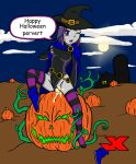 dc_comics dcau full_moon grey_skin hairless_pussy halloween hat jack-o&#039;-lantern jack_o_lantern jk pale_skin pumpkin purple_eyes purple_hair pussy raven_(dc) short_hair stockings striped teen_titans witch_hat
