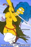  ass blue_hair blue_pubic_hair breasts erect_nipples marge_simpson pussy stockings sword the_simpsons thighs yellow_skin 