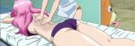  2girls anime arm arms ass back bare_arms bare_back bare_legs bed big_breasts bikini bikini_removed breast_press breasts cross_ange ersha_(cross_ange) hair head_out_of_frame large_breasts legs legs_together long_hair lotion lying massage multiple_girls on_stomach out_of_frame pink_hair purple_bikini purple_swimsuit sideboob swimsuit swimsuit_removed topless 