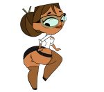 1girl anus ass big_ass brown_hair courtney_(tdi) eyebrows freckles garter_belt glasses hairless_pussy looking_back looking_down no_panties pussy short_hair skirt skirt_lift stockings total_drama_island wide_hips
