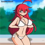  1girl :d :p ahoge animated big_breasts bikini blue_eyes bra bra_lift bra_removed censored female_only heart high_school_dxd long_hair mp4 no_sound red_eyes rias_gremory scruffmuhgruff seductive smile solo_female undressing video webm wink 