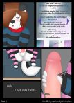  1_girl anthro ass brown_hair canine comic english_text furry hair humanoid_penis incest male mammal penis released_inhibitions testicle text woofyrainshadow_(artist) 