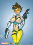  big_breasts breasts gif goggles gun overwatch smile tracer_(overwatch) weapon 