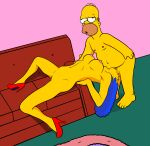  breasts deepthroat erect_nipples fellatio high_heels homer_simpson marge_simpson nude shaved_pussy the_simpsons thighs 