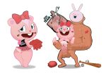  anthro blush bunny_mask cheerleader cheerleader_outfit cum cum_in_pussy cum_inside furry giggles giggles_(htf) happy_tree_friends human/anthro male/female penis pussy simple_background sweat text 
