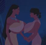    2_girls black_eyes black_hair breast_expansion brown_skin disney editfag gigantic_breasts holding_hands lesbian nakoma necklace pocahontas pocahontas_(character) sexy sexy_ass sexy_body sexy_breasts tattoo yuri 