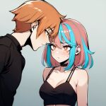 1boy 1girl ai_generated emikukis fanart gradient_background just_nova looking_at_another male owozu two-tone_hair two_tone_hair vtuber