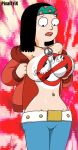  american_dad bandana belt black_hair bodypaint breasts crossover flashing ghostbusters hayley_smith hoodie jeans necklace nipples pixaltrix 