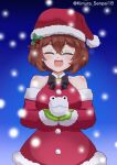 1girl artist_name blue_background christmas christmas_outfit closed_eyes fanart female_only gradient kimura_senpai18 owozu sirivt smiling vtuber