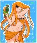 1girl breasts inkling_girl large_breasts navel nipples orange_hair pussy splatoon undressing wet_pussy