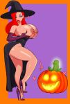   black_dress erect_nipples gloves high_heels holding_breasts jessica_rabbit massive_breasts red_hair thick_thighs tongue_out who_framed_roger_rabbit witch_hat