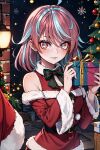 1girl ai_generated christmas christmas_outfit emikukis fanart female_only gift_box looking_at_viewer owozu two-tone_hair two_tone_hair vtuber