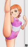  1girl ben_10 cameltoe cartoon_network female_only fuji_fujiko green_eyes gwen_tennyson leg_lift one-piece_swimsuit orange_hair pink_swimsuit small_breasts smile split standing_on_one_leg standing_split tight_clothes tight_clothing 
