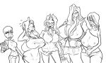  5girls big_breasts big_hips blush breasts closed_eyes clothed curvy glasses hair happy hips huge_breasts huge_hips jon_freeman large_breasts lips lipstick long_hair lucky-curse midriff milf open_mouth see-through see_through short_hair smiling tight_clothes wide_hips 