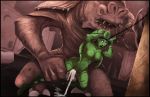  1boy 1girl breasts cum cum_in_pussy cum_inside forced handcuffs interspecies larger_male lucien monster nude oola rancor rape return_of_the_jedi size_difference star_wars stomach_bulge twi&#039;lek 