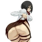 1girl anus artist_request ass attack_on_titan black_eyes black_hair bottomless breasts censored female_focus mikasa_ackerman no_panties presenting_hindquarters pussy shingeki_no_kyojin sideboob thick_ass thick_thighs