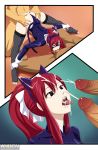  1girl 2boys cat_ears cat_mask cat_tail cum cum_in_mouth cum_on_face deviantart erza_scarlet fairy_tail fellatio from_behind hentaimaster88 threesome 
