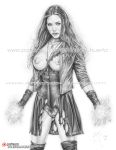  1girl actress armando_huerta armband avengers avengers:_age_of_ultron big_breasts breasts celeb elizabeth_olsen female_only high_resolution jacket jewelry legs long_hair marvel marvel_comics monochrome necklace nipples panties shoes thighs torn_clothes underwear wanda_maximoff 