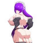  big_breasts breasts devmgf_(artist) hair looking_behind maid_uniform muscle purple_hair 
