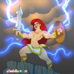  abs big_breasts boobella_(artist) breasts fbb muscle muscular_female redhead shield sword weapon 