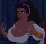 badaxe_(artist) black_hair breast_expansion disney earrings esmeralda green_eyes headband large_breasts milf photoshop sexy sexy_body sexy_breasts the_hunchback_of_notre_dame