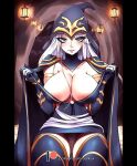  2017 ashe_(league_of_legends) big_breasts blue_eyes breasts darklux league_of_legends panties riot_games stockings undressing upskirt white_hair white_panties 