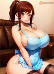  1girl 1girl 2023 ai_generated apron apron_only azuma_hisato big_breasts black_stockings blush breasts brown_eyes brown_hair cheating_wife cleavage clothing curvaceous curvy_body curvy_female curvy_figure detailed female_focus female_only front_view hand_between_legs high_res himawari_wa_yoru_ni_saku housewife huge_breasts illumaru large_nipples lips looking_at_viewer married_woman massive_breasts mature_female milf ponytail room shiny shiny_skin sideboob solo_female solo_focus stable_diffusion stockings thick_thighs thighs tied_hair voluptuous voluptuous_female wardrobe_malfunction white_outfit wide_hips wife 