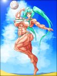  abs beach big_breasts blue_hair breasts fbb hair miku_hatsune muscle volleyball 