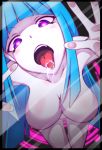  1girl absurdres against_glass aqua_hair blue_eyes blue_hair blush breasts glass gradient_eyes hair heart heart-shaped_pupils highres litsvn long_hair looking_at_viewer me!me!me! meme_(me!me!me!) multicolored_eyes nipples nude open_mouth phone_wallpaper pink_eyes saliva solo symbol-shaped_pupils teeth tongue tongue_out 