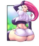  1girl alternate_ass_size alternate_breast_size ass big_ass big_breasts black_thong breasts bubble_ass bubble_butt clothed_female earrings edit eye_contact female_focus female_only gloves high_res huge_ass huge_thighs human human_only humans_of_pokemon jessie_(pokemon) lapotato8 lipstick long_hair looking_at_viewer looking_back mature mature_female miniskirt musashi_(pokemon) nintendo pale-skinned_female pale_skin pawg pokemon pokemon_(anime) seductive see-through_clothes sexy sexy_ass sexy_body sexy_breasts sitting solo_female solo_focus stockings team_rocket thick_thighs third-party_edit thong voluptuous white_background 