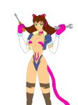 aged_up alternate_species breasts capcom catgirl company_connection earrings female_abs female_focus female_only gloves green_eyes hips long_brown_hair megaman megaman_legends navel nekohybrid rockman screwdriver short_jacket smile thighs tron_bonne wrench