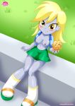  1girl bbmbbf blush breasts clothing derpy_hooves derpy_hooves_(mlp) equestria_girls equestria_untamed female friendship_is_magic muffin my_little_pony no_bra palcomix partially_clothed skirt tagme unbuttoned 