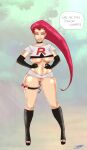  1girl big_breasts clothed_female colored edit female_focus female_only humans_of_pokemon ilusivemancolor jessie_(pokemon) legoman long_hair mature mature_female musashi_(pokemon) nintendo pokemon pokemon_(anime) pubic_hair pussy red_hair solo_female solo_focus speech_bubble team_rocket text thick_thighs underboob vibrator vibrator_in_pussy 