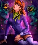  1girl breasts clothed daphne_blake dress female hairband panties red_hair sakimichan scooby-doo stockings under_skirt 