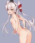  1girl 1girl 1girl amatsukaze_(kantai_collection) ass breasts completely_nude gloves hat kantai_collection kawata_hisashi long_hair looking_at_viewer nipples nude nude_filter open_mouth pettanko photoshop sideboob silver_hair simple_background small_breasts stockings teeth tied_hair twin_tails two_side_up white_gloves yellow_eyes 