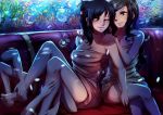  2girls ;d aqua_eyes aquarium arm arms art babe bare_legs bare_shoulders barefoot black_hair blue_eyes blue_hair blush breasts brown_eyes cherry_in_the_sun cherryinthesun cleavage couch crossed_legs feet female fish folded_ponytail from_behind hair hana_hana_no_mi hand_on_another&#039;s_shoulder hand_on_shoulder hands_on_another&#039;s_shoulders hands_on_shoulders highres laugh laughing legs legs_crossed lips long_hair looking_at_another looking_back love massage multiple_girls mutual_yuri naked_towel naughty_face nico_robin nude nude_cover one_eye_closed one_piece open_mouth purple_eyes sitting smile sofa soles tashigi toes towel wince yuri 