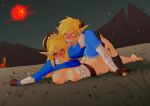 1girl ambiguous_penetration bite biting_lip blonde_hair blood_moon blush breasts breath_of_the_wild clothed clothing cum cum_inside duo ear_biting from_behind_position hair hand_on_head humanoid humanoid_on_humanoid hylian link link_(breath_of_the_wild) long_hair male male/female mammal nintendo nipples not_furry on_ground one_eye_closed oo_sebastian_oo outside penetration pointy_ears princess_zelda red_eyes sex speed_bump_position the_legend_of_zelda topless video_games zelda_(breath_of_the_wild)