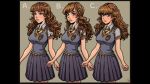 1girl akabur bangs blunt_bangs breasts brown_hair clothes hair harry_potter hermione_granger multiple_persona necktie skirt witch_trainer