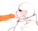 2boys animated_skeleton blush bodily_fluids bottom_sans brother_and_brother brothers clothed fontcest genital_fluids genitals incest male male_only male_out_of_frame orange_penis papyrus papyrus_(undertale) papysans penis sans sans_(undertale) seme_papyrus skeleton solo_focus tongue tongue_out top_papyrus uke_sans undead undertale undertale_(series) unseen_male_face white_background yaoi