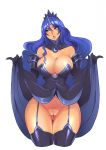  1girl big_breasts breasts cleavage dress elbow_gloves flashing friendship_is_magic humanized lingerie lips lipstick maniacpaint my_little_pony presenting princess_luna skirt_lift thighhighs tiara 