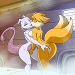  1girl 2015 anthro anus ass big_breasts breasts canine closed_eyes crossgender crossover digital_media_(artwork) duo english_text eyelashes feline female/female fox french_kissing fur furry hair kissing legendary_pok&eacute;mon lonbluewolf mammal mewtwo miles_&quot;tails&quot;_prower multiple_tails nintendo nude open_mouth pokemon pussy sega sex steam text tongue video_games water wet white_fur yellow_fur 
