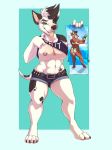  1girl 1girl abs anthro breasts canine clothed clothing clothing_lift dog flashing furry kabier looking_at_viewer mammal muscular muscular_female nipple_piercing nipples one_breast_out piercing scar shirt shirt_lift skimpy tattoo tongue tongue_out 