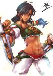 abs alluring black_hair dark_skin female_abs muscle small_breasts soul_calibur soulcalibur talim toned twin_tails white_background