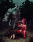  1boy 1girl big_bad_wolf cum cum_in_mouth female furry huge_penis little_red_riding_hood mostly_nude oral red_riding_hood squatting tagme 