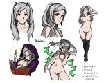1girl akairiot bangs bespectacled black_legwear blush bouncing_breasts breasts candle candlelight character_sheet collage female_robin_(fire_emblem_awakening) fire_emblem fire_emblem:_kakusei full_body glasses high_res highres hood hooded_jacket jacket jojo_pose laughing long_hair mouth_hold my_unit my_unit_(fire_emblem:_kakusei) nipples nude onomatopoeia orange_eyes over-kneehighs pocky pose pussy reading robin_(fire_emblem) robin_(fire_emblem)_(female) salute silver_hair smile solo stockings super_smash_bros. swept_bangs thighhighs twin_tails twintails unaligned_breasts uncensored wide_hips
