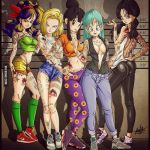  android_18 ass breasts bulma_briefs chichi cleavage daisy_dukes dragon_ball dragon_ball_z good_launch jeans launch lunch_(dragon_ball) tattoo videl 