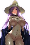  1girl black_mage blush bodystocking bodysuit breasts erect_nipples faris_scherwiz female final_fantasy final_fantasy_v gradient gradient_background green_eyes hat hima huge_breasts large_breasts long_hair nipples purple_hair see-through skin_tight solo very_long_hair witch_hat 