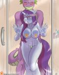  1girl against_glass big_breasts blue_hair breasts friendship_is_magic hair my_little_pony rarity shower spike the-unicorn-lord 